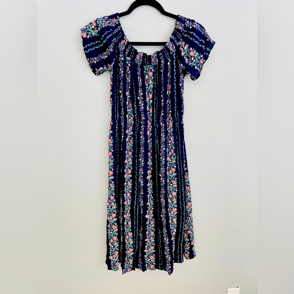 Off the Shoulder Floral Old Navy Midi Blue Floral Dress